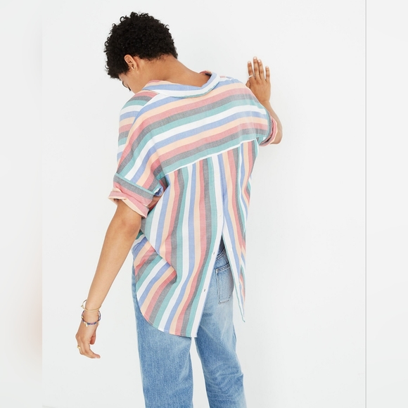 Madewell Courier Button-Back Shirt in Festival Stripe. Size XS - Picture 3 of 10